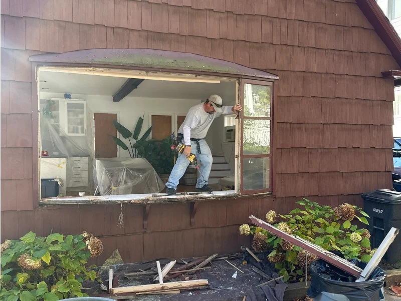Removing a large bow window in New Haven CT