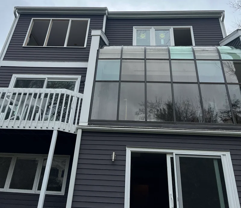 Pella 250 vinyl casement windows being installed in this Norwalk, CT condo